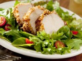 Panko and Pecan Crusted Chicken with Tomato Avocado Salad