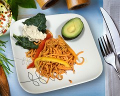 Raw Cheesy Spiralized Sweet Potatoes